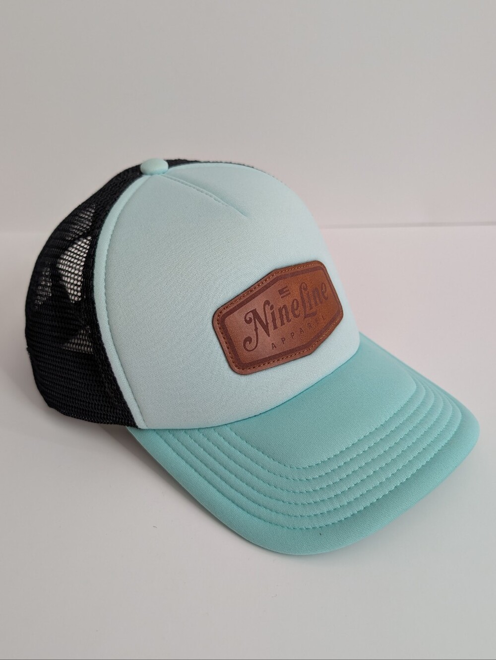 Nine Line Mint & Black Trucker Hat with Leather Logo